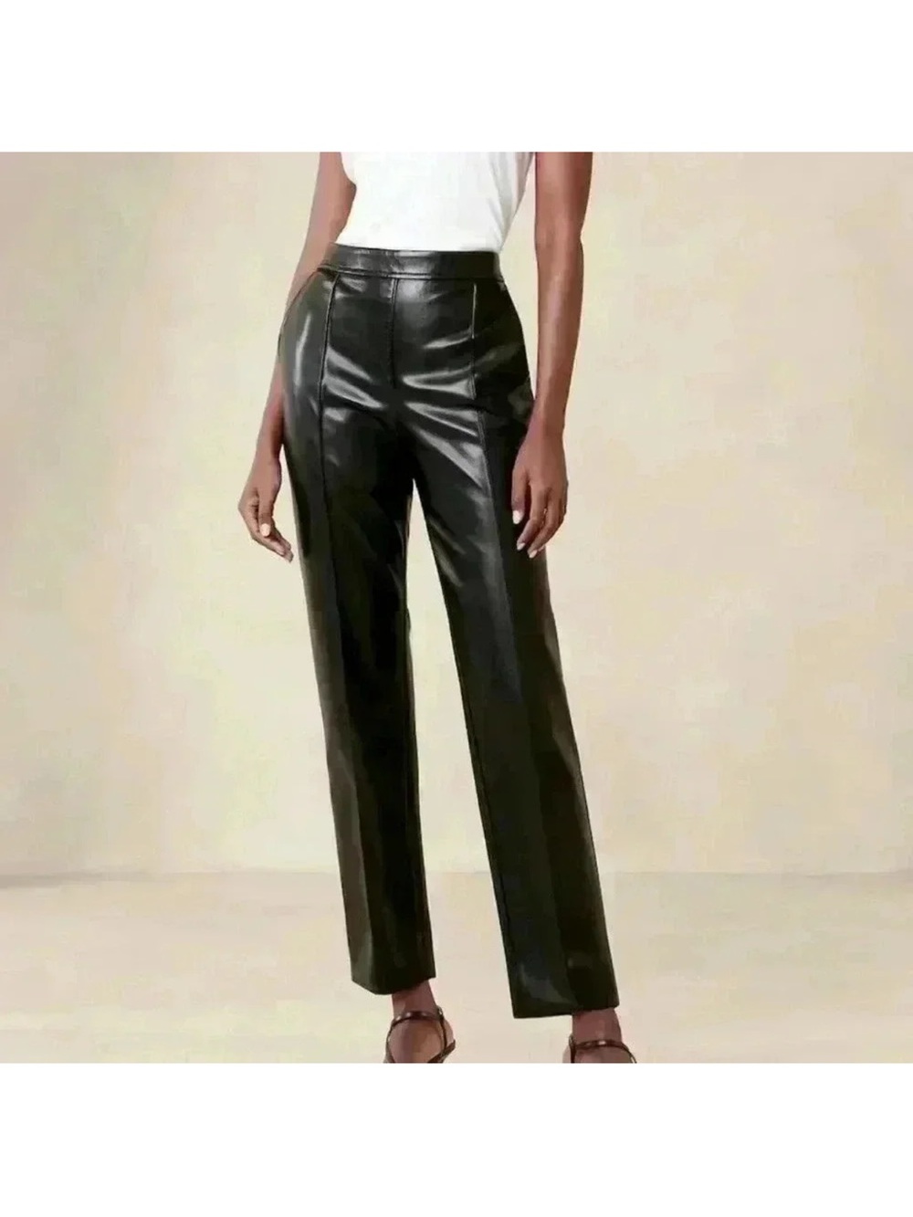 Banana Republic Black Faux Leather Straight-Leg Pants